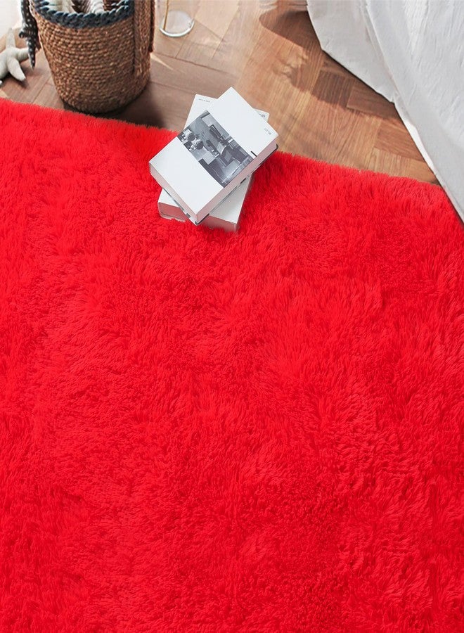 DETUM Red Rug 2x4 Hallyway Runners Fluffy Runner Rugs for Bedroom Shaggy Bedside Rug Soft Rugs for Kids Room Non-Slip Nursery Office Dorm Washable Carpets Home Decor - Image 4